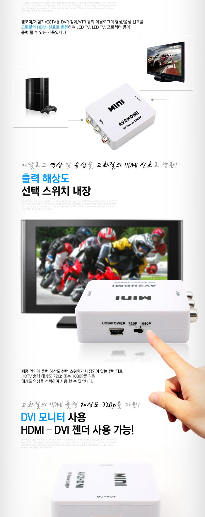 Coms HDMI 컨버터(AV to HDMI)/HDMI/모니터컨버터/비디오젠더/영상신호변환기/HDMI케이블/변환컨버터/컴포