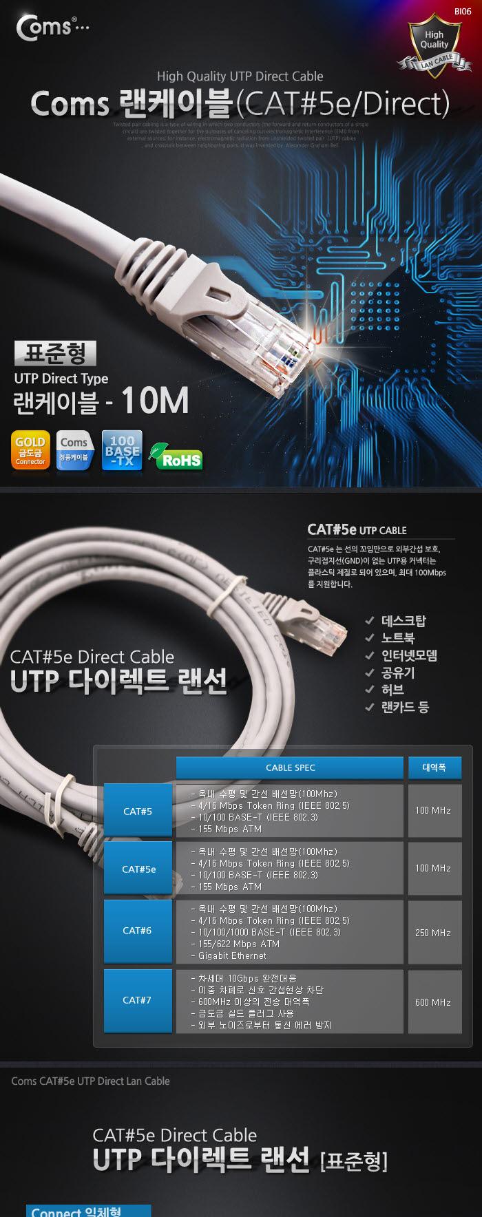 Coms UTP 랜케이블(Direct Cat5e) 10M 다이렉트 랜선 LAN RJ45 LAN케이블 LAN 랜케이블 렌케이블 랜선 렌선 LAN캐이블 LAN선 인터넷케이블