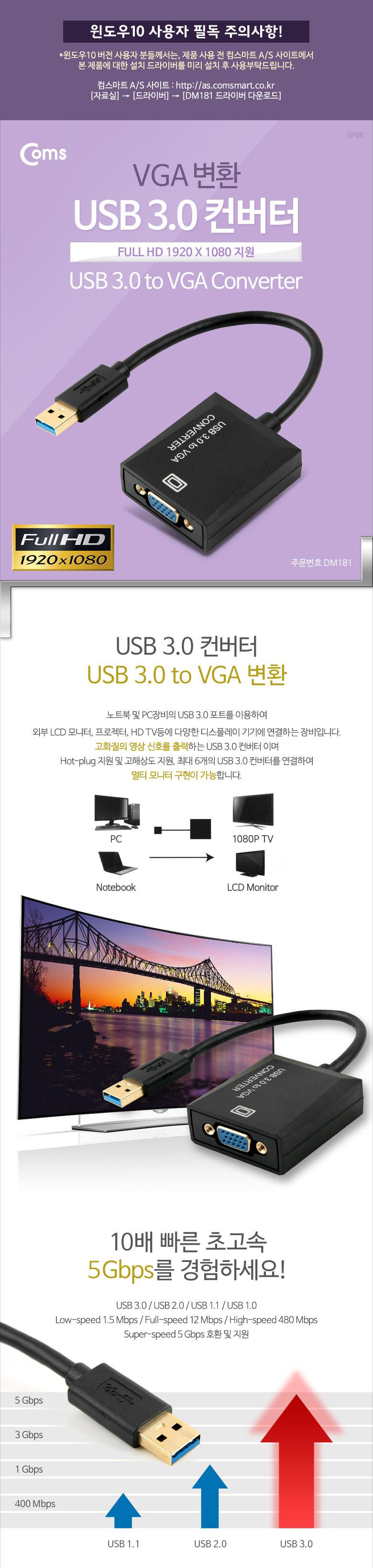 Coms USB 3.0 (VGA) 1920X1080  PNP . Win7.8.10  D-SUB RGB  USBȯ ǻͿǰ Ʈũ ǻͺǰ Ʈũ PCǰ ǻֺ ̺