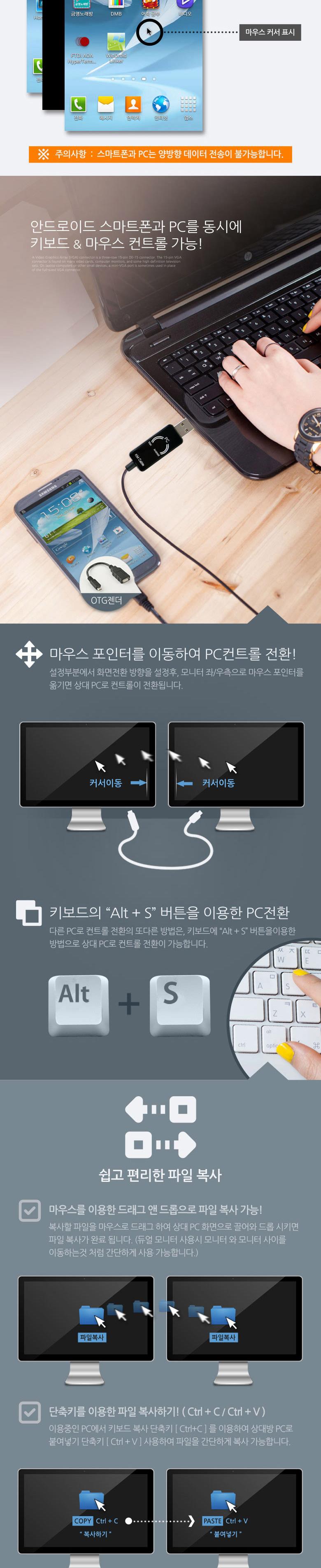 Coms 스마트 USB KM LINK 케이블1M 데이터공유(윈도우 MAC 안드로이드). 2대 PC 키보드마우스 컨트롤/USB케