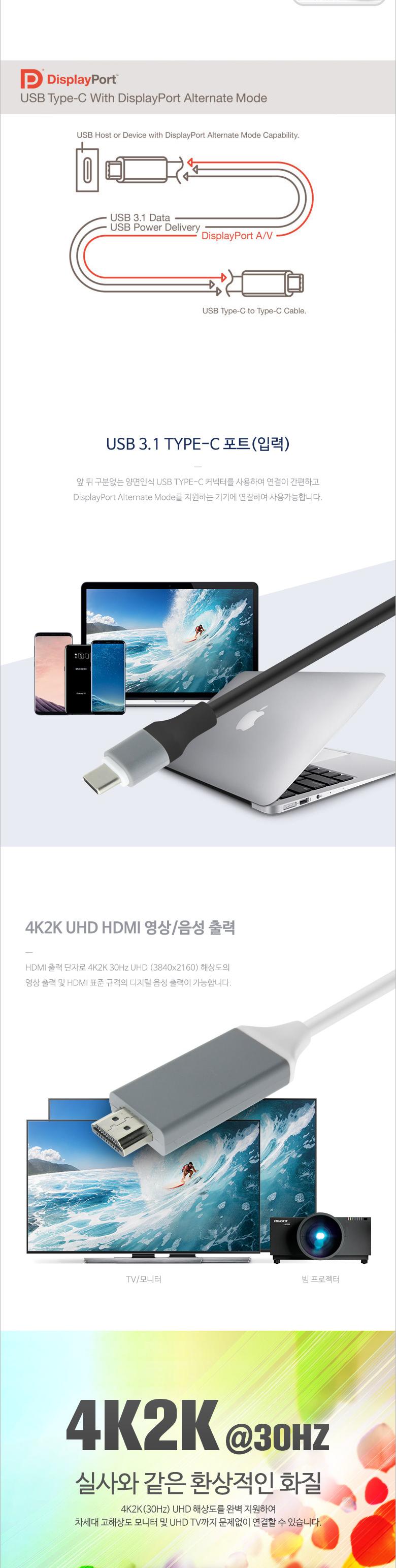 Coms USB 3.1 컨버터 케이블. 3M Type C to HDMI 변환/HDMI확장/컨버터케이블/HDMI변화케이블/HDMI케이블3M