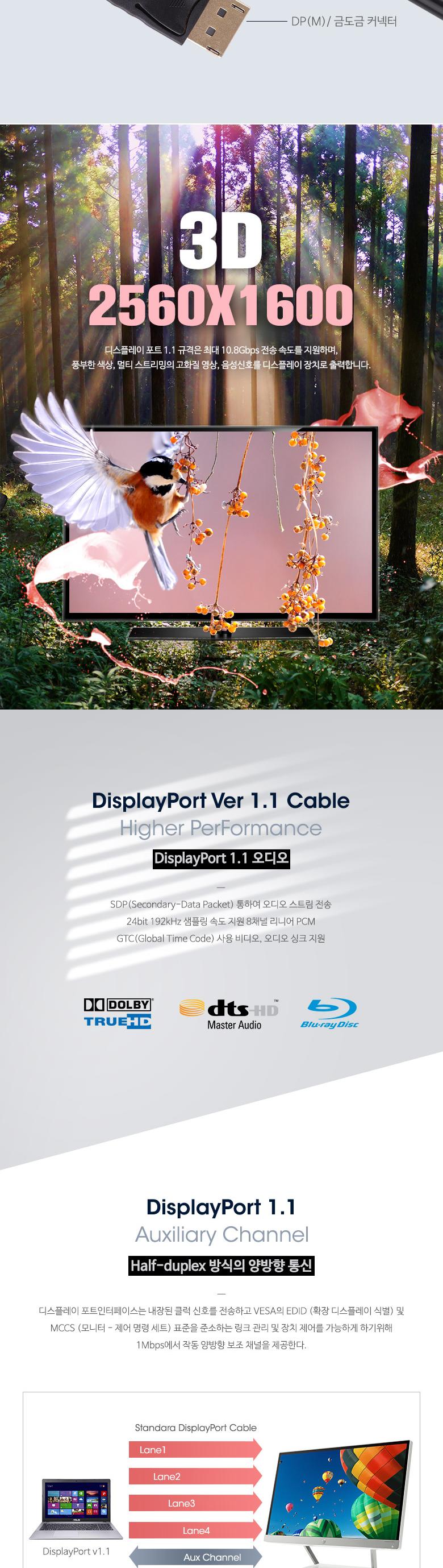 Coms 디스플레이포트 케이블 1.8M DisplayPort DP/케이블/컴퓨터케이블/PC케이블/포트케이블/디스플레이케
