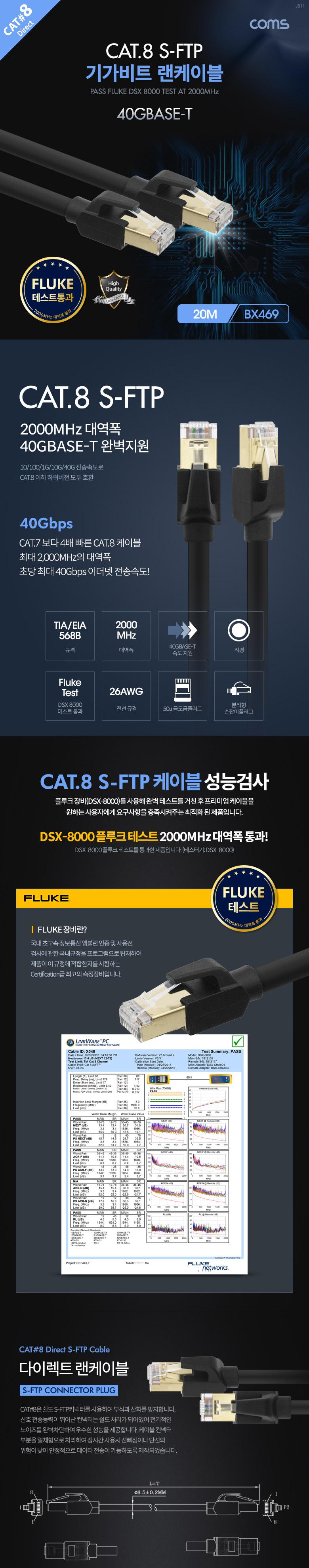 Coms ⰡƮ ̺(Direct Cat8) 20M ̷Ʈ Gigabit LAN 40Gbps 26AWG Fluke Test  LAN RJ45 ̺ PC̺ ̺ ⰡƮ̺ ⰡƮ ἱ  ̺ ǻͷ ͳݷ PC LAN̺