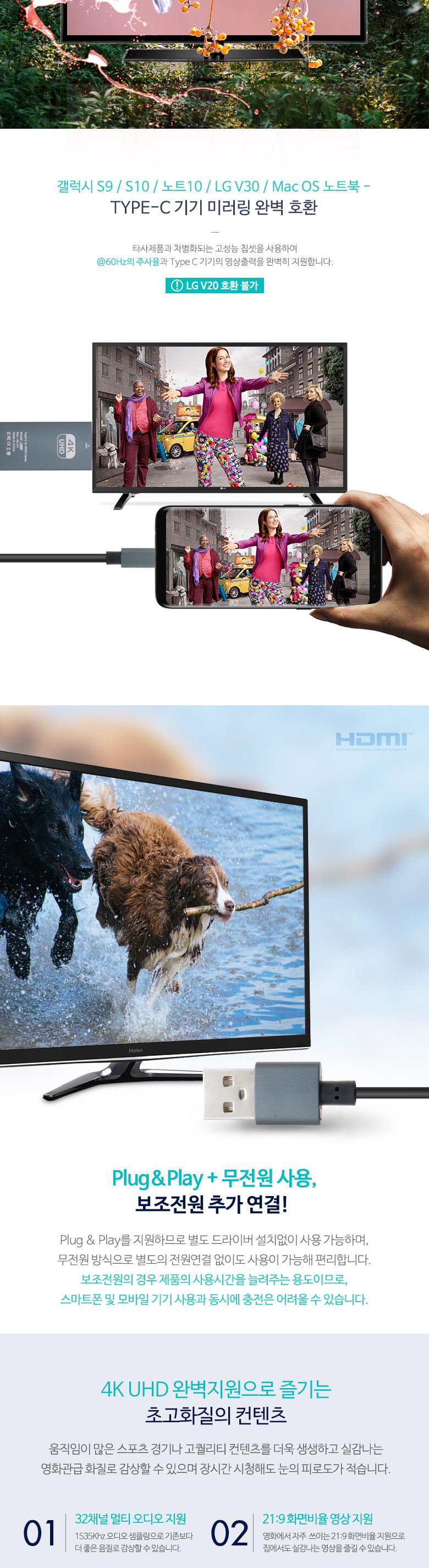 Coms USB 3.1 컨버터 케이블 Type C to HDMI 2.0 4K 60Hz USB 전원 3M/컨버터케이블/컨버터/케이블/컨버터