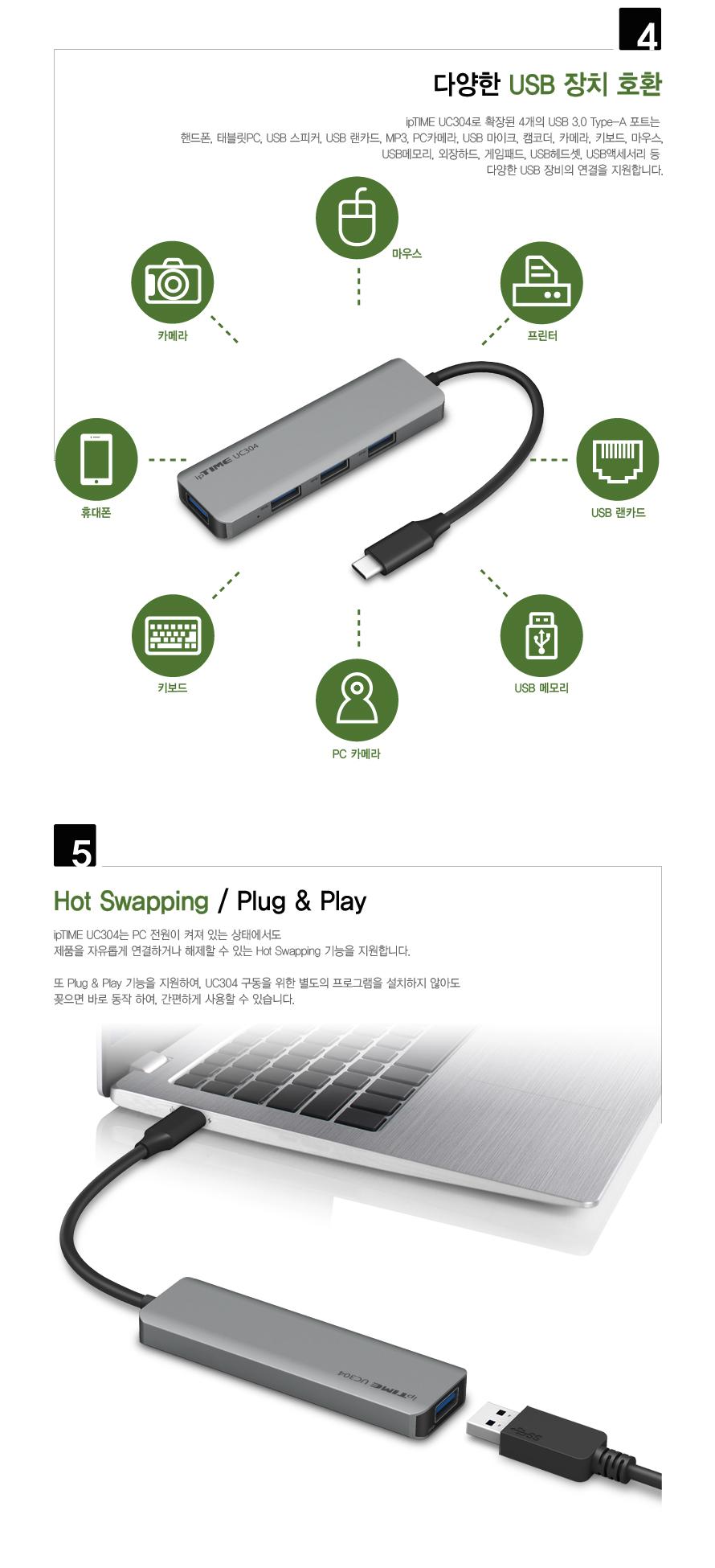 IPTIME UC304 USB3.0 4포트 허브/멀티허브/스마트USB허브/USB4포트허브/USB충전포트/USB허브/USB포트/USB커