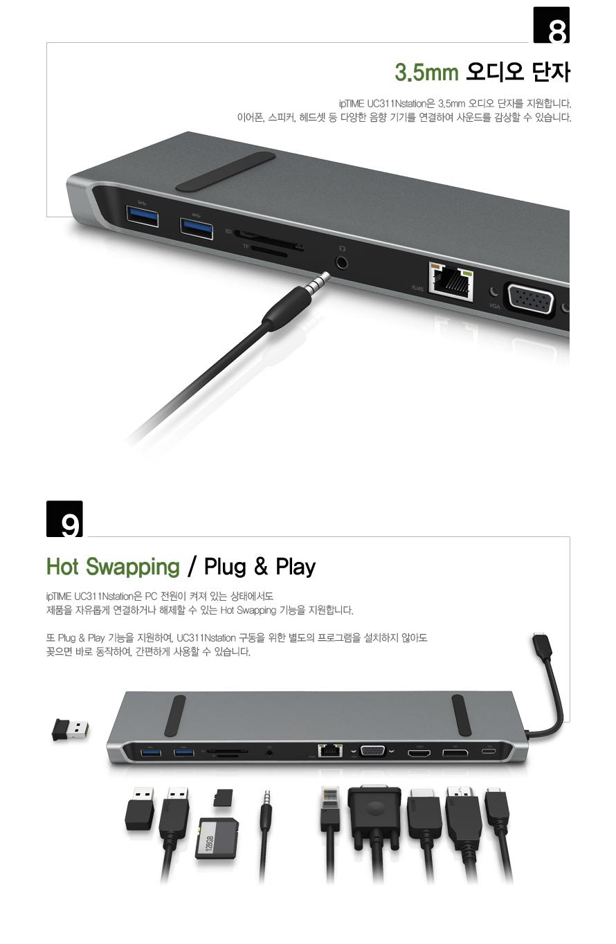 IPTIME UC311NStation USB3.0멀티포트/도킹거치대/도킹스테이션/C타입도킹/C타입도킹스테이션/노트북허브/