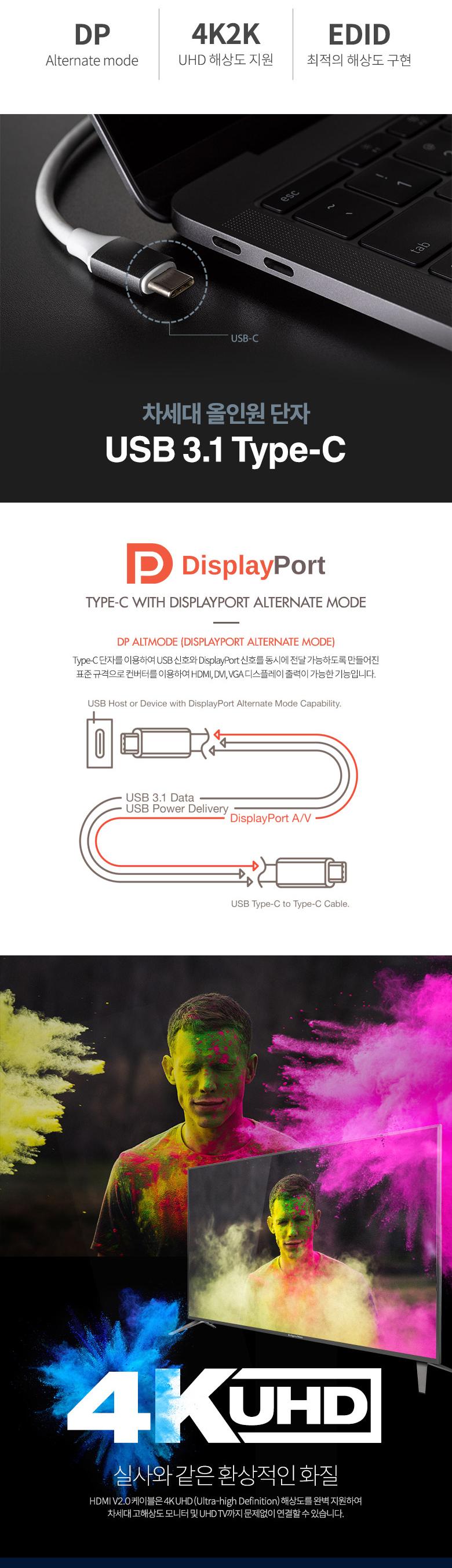 Coms USB 3.1 (Type C) to HDMI ̺ 20M. AOC Cable EDID 21.6Gbps 4K2K 60Hz  ̺ ̺ HDMI̺ ̺긮層̺ AOC̺ Ÿ̺ ̺ HDMIȯ̺ CŸHDMI̺ ̺