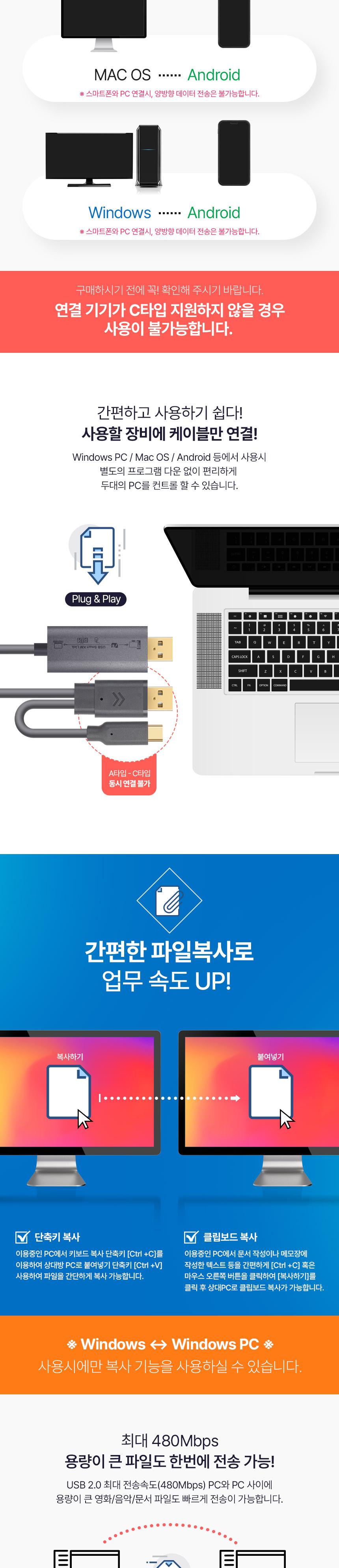 Coms 스마트 USB KM LINK 케이블 2M 데이터공유 2.0(480mbps) 속도 (윈도우. MAC. 안드로이드) 2대 PC 키보드마우스 컨트롤 KMLINK케이블 스마트USB케이블 데이터케이블 컴퓨터데이터케이블 컴퓨터케이블 스마트폰케이블 연결케이블 USB데이터케이블 USB용품 연장케이블 컴퓨터케이블 스마트폰케이블 USB데이터케이블 연결케이블 연장케이블