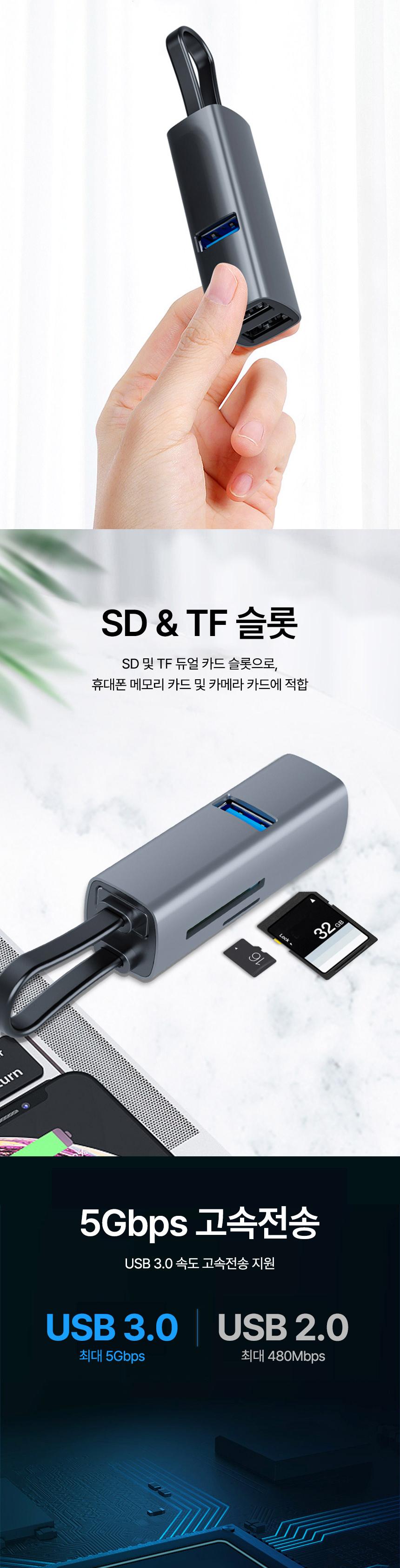 3포트허브/USB허브/카드리더기/C타입허브/컨버터/리더기/허브/허브3포트/멀티허브/허브카드리더기