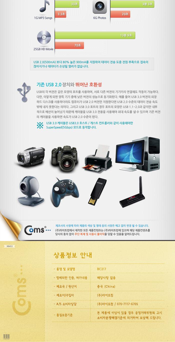 Coms USB 3.0 AB 케이블 젠더 USB A(M) B(M) 1.8M 고급포장/안테나연장케이블/연장케이블/안테나선/TV안테