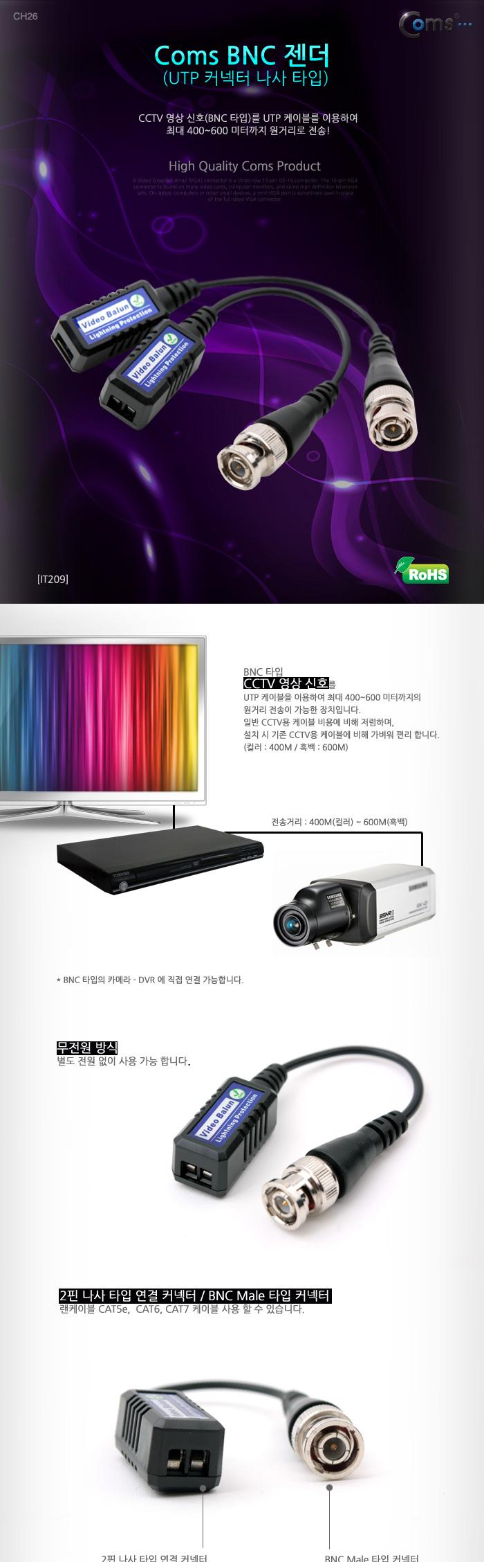 Coms BNC 리피터(Balun) - UTP 연장(CCTV신호연장 커넥터 나사타입)/CCTV/CCTV악세사리/CCTV케이블/감시카