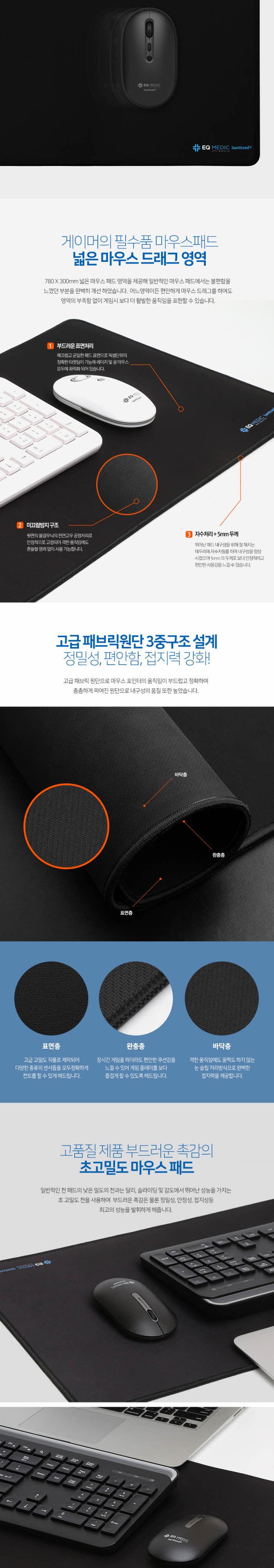 EQ medic)SANITIZE 항균마우스장패드(GP100 블랙)/마우스패드/마우스깔개/마우스받침/마우스받침대/마우스