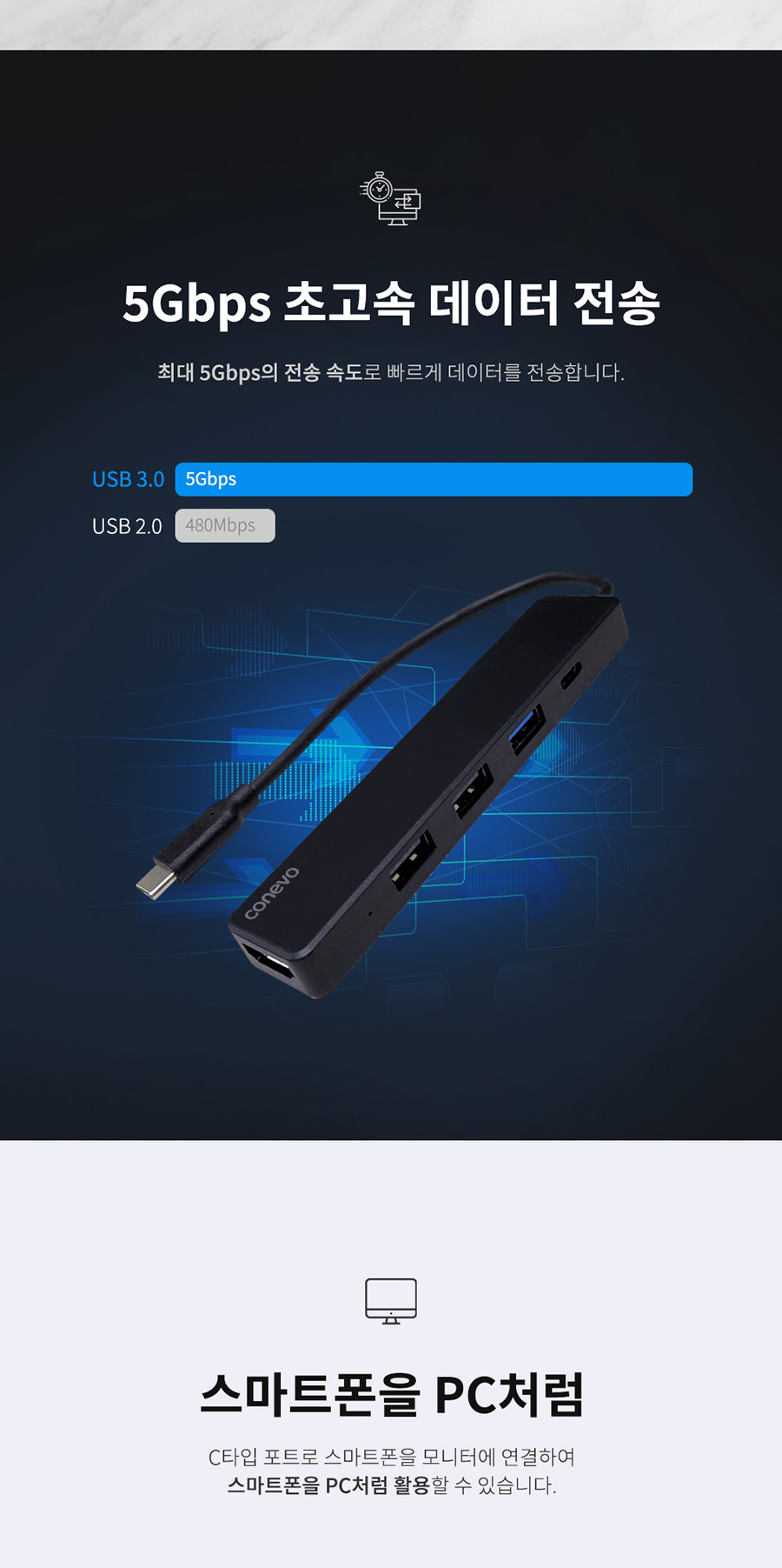 할인_코네보)C타입 5 IN 1 멀티 허브(LHB-02)/멀티포트/멀티허브/USB멀티포트/USB멀티퍼브/컴퓨터멀티허브/