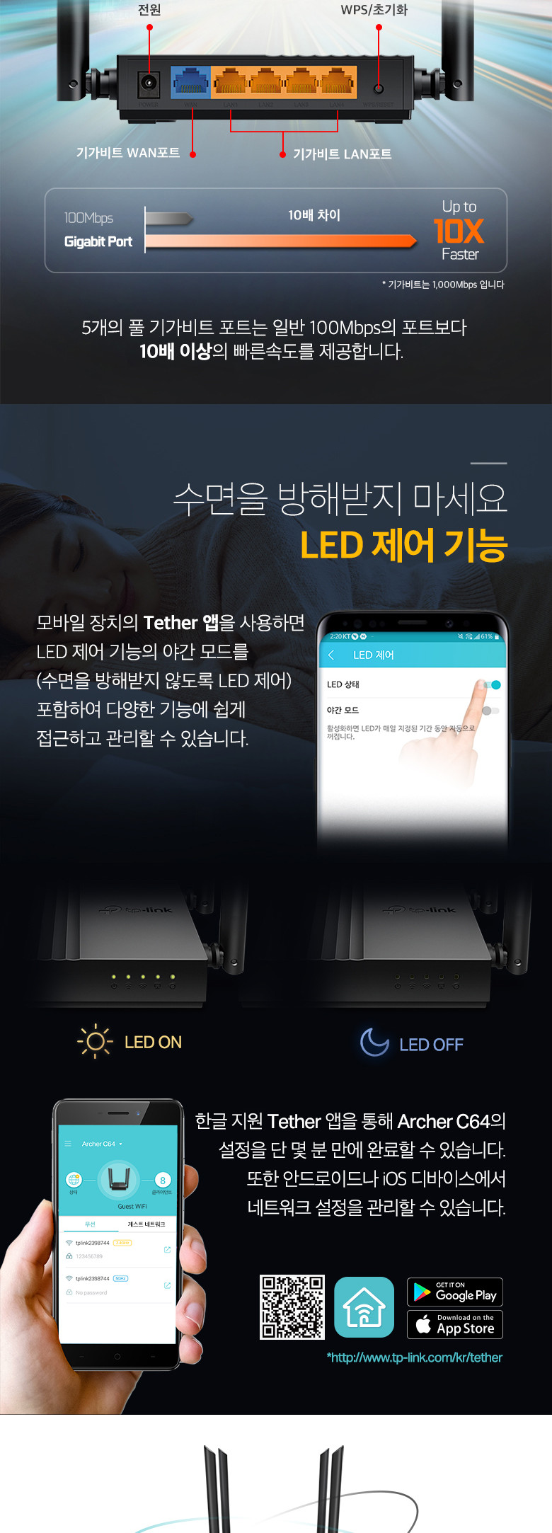 티피링크 기가 유무선공유기 Archer C64/유무선공유기/무선공유기/와이파이공유기/유선공유기/기가공유기/