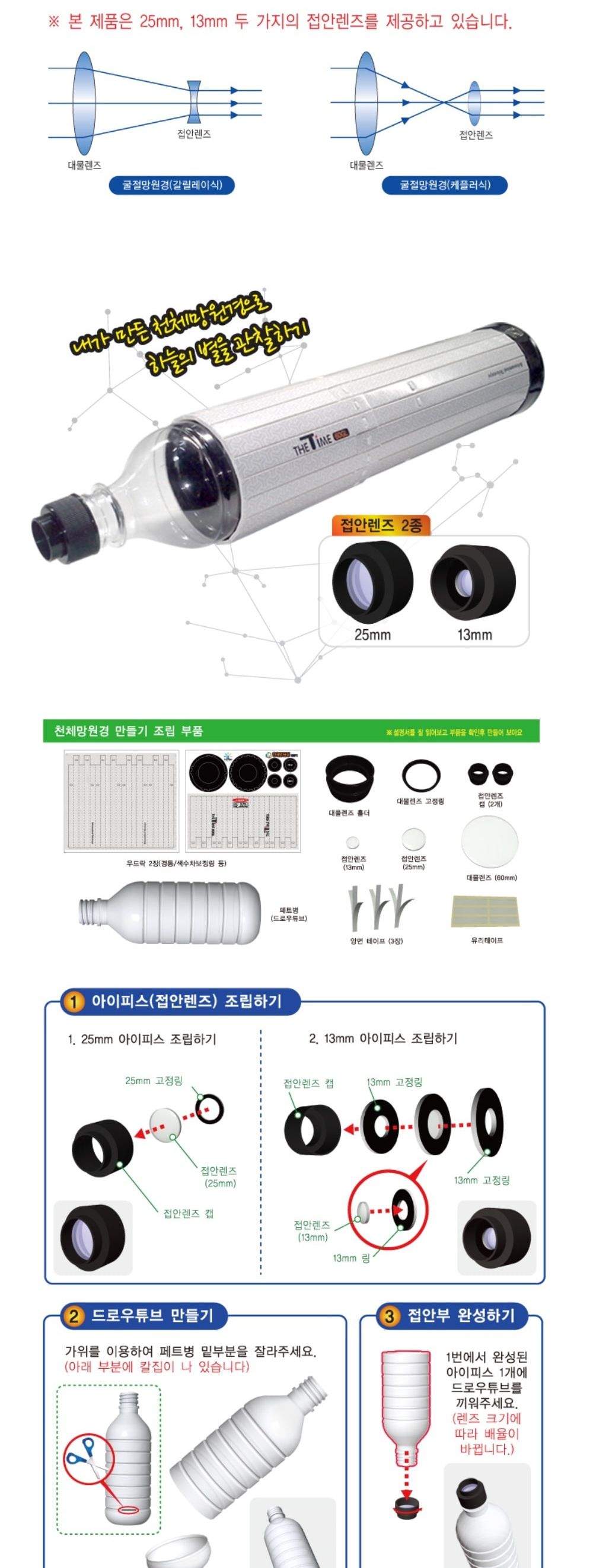 천체망원경 만들기 케플러식 고급형/천체망원경키트/천체망원경조립/천체망원경실험키트/천체망원경실습키