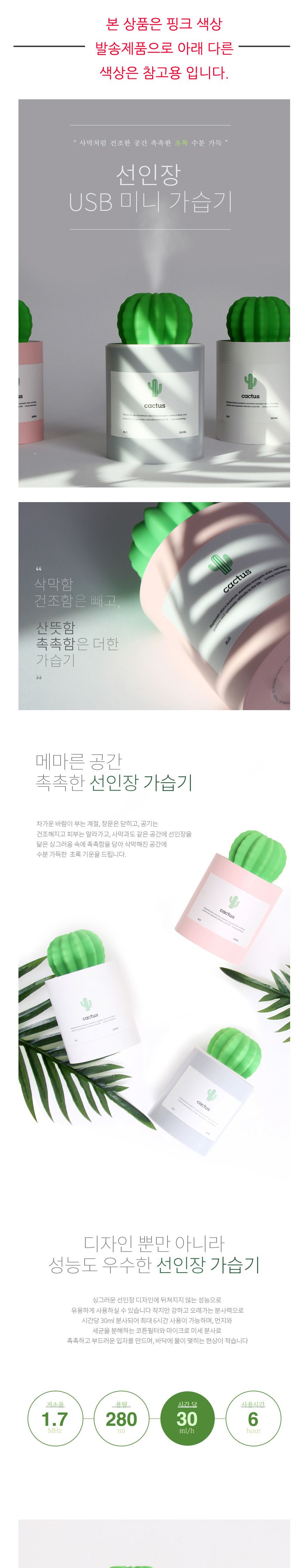 위플 USB 자동전원차단 선인장 모양 가습기 핑크/USB가습기/습도조절기/사무실가습기/학생가습기/회사가습