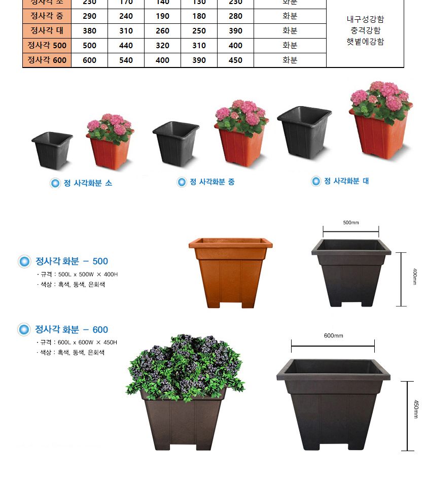 정사각 블루베리화분 500 사각 고무 텃밭 화분/화분/블루베리화분/정사각화분/텃밭화분/꽃화분/식물화분/미