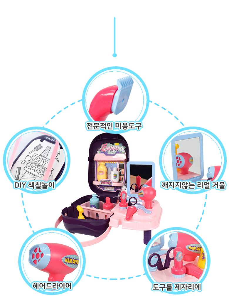 DIY 헤어샵 미용놀이 가방/헤어샵놀이/헤어샵놀이가방/가방장난감/놀이가방/헤어놀이/꾸미기놀이/미용실놀