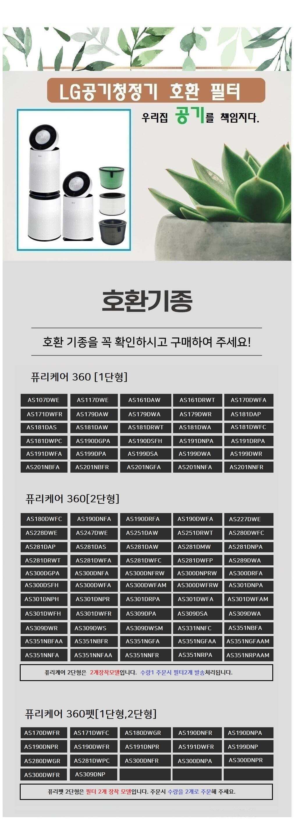퓨리2단형 헤파강화2개 AS281DWFP 공기청정기호환필터/공기청정기필터/교환용필터/청정기필터/필터교체/청