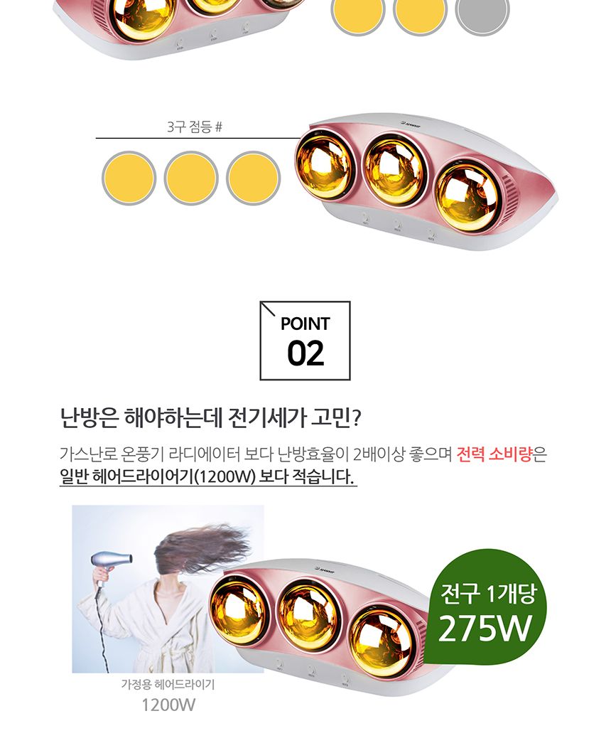 한빛 HV-4223 욕실 히터 3구/벽걸이히터/3구욕실히터/욕실히터/욕실난방히터/겨울난방히터/난방히터/히터/