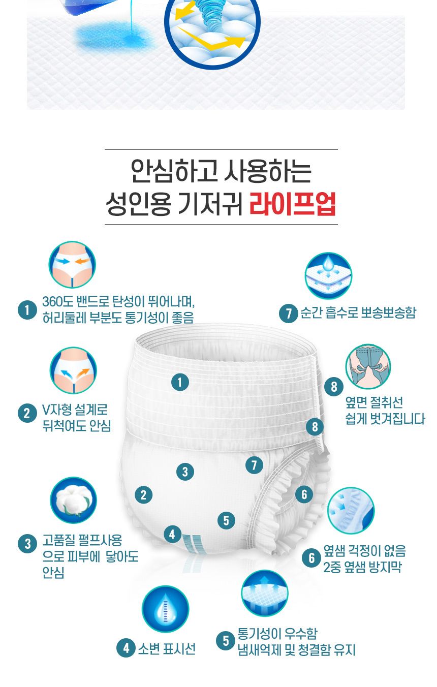 라이프업 성인용기저귀 팬티형 대형 1팩 10매/대형기저귀/어른기저귀/어른용기저귀/요실금기저귀/노인기저