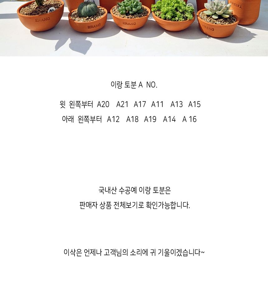 이랑 국내산 수제 토분 M15 다육 수공예 화분 통기/다육이토분/예쁜화분/원예용품/정원용품/분갈이화분/분
