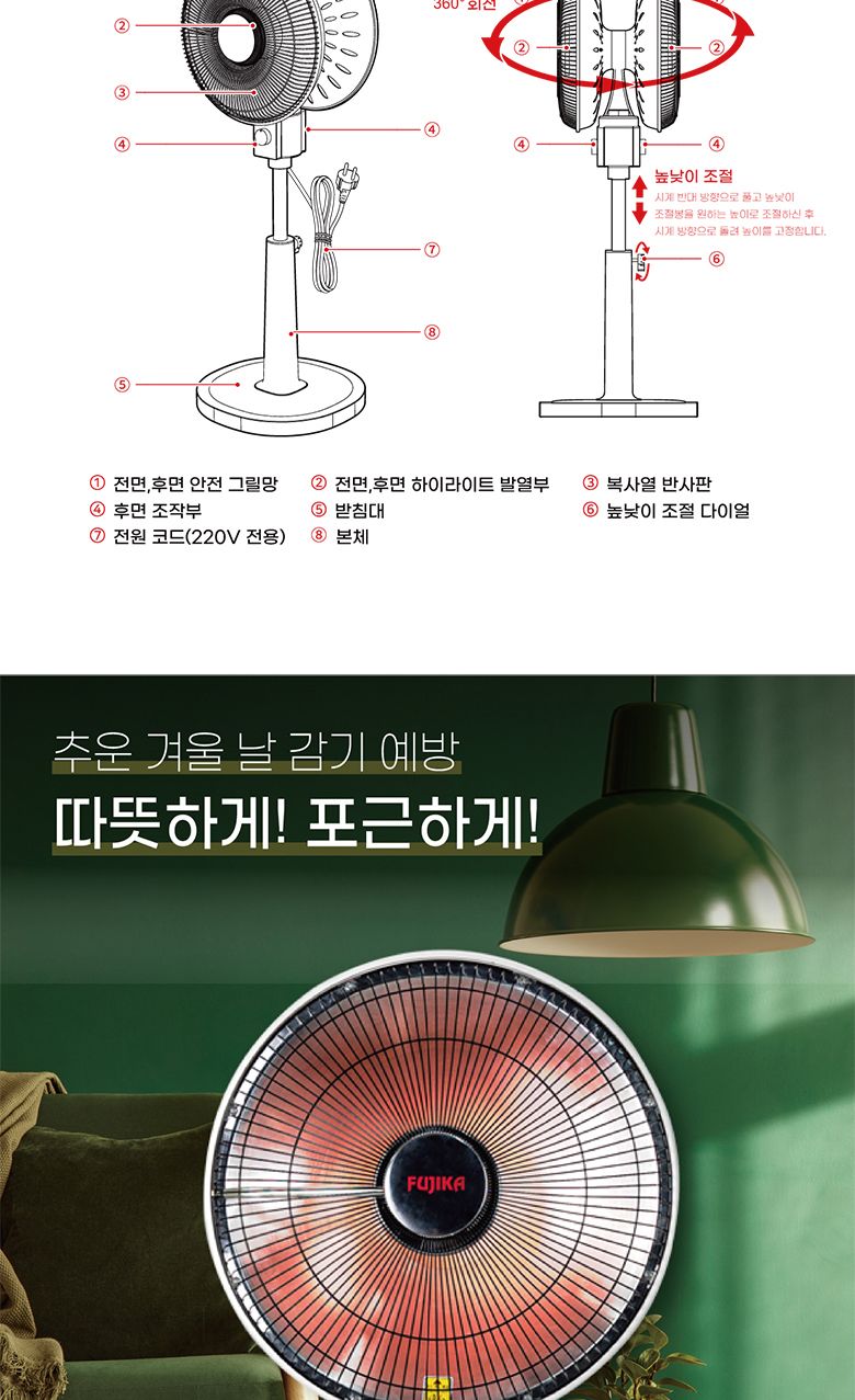 후지카 양면 스탠드 선풍기형 하이라이터 전기히터/전기히터난로/겨울난방용품/사무실난방기/업소용난방기/