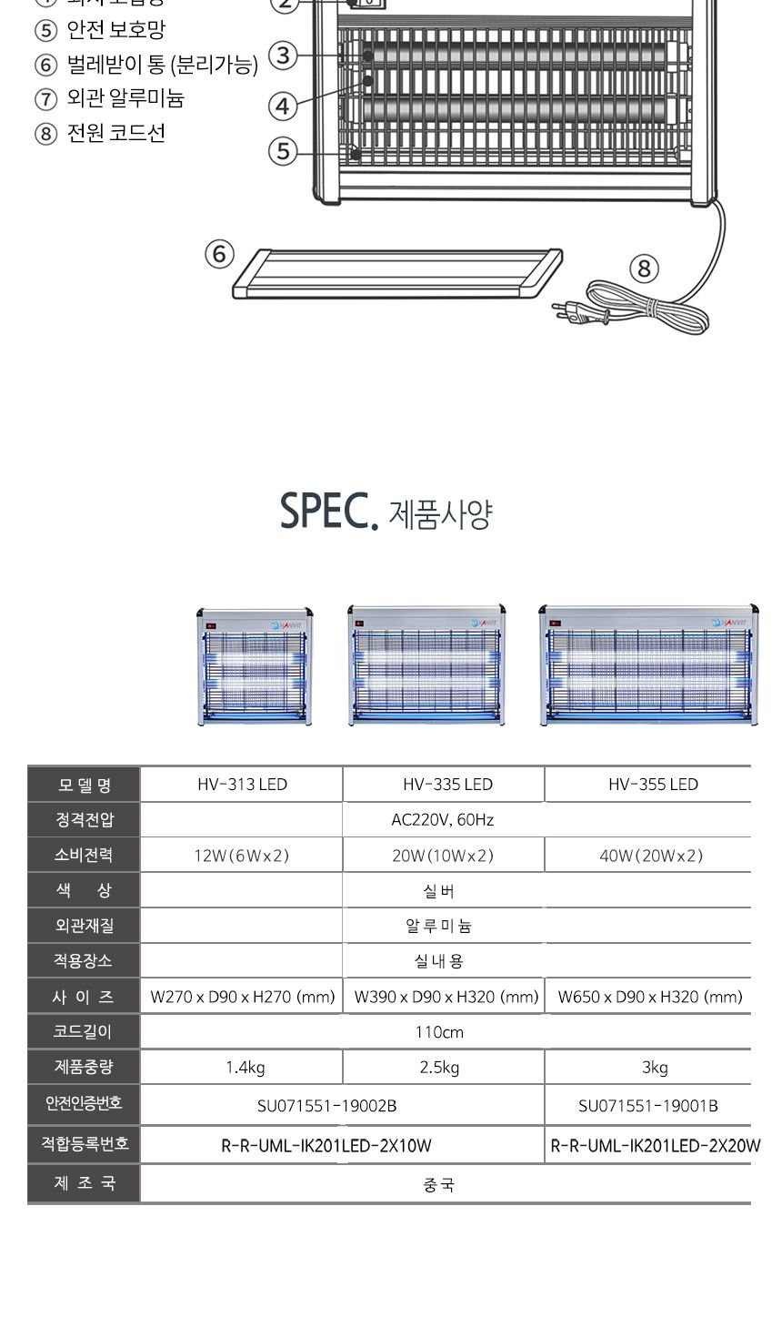 ms LED UV 전격 살충기 실내용 hv-355/LED살충기/해충퇴치기/벌레퇴치기/LED해충퇴치기/살충기/실내용살충