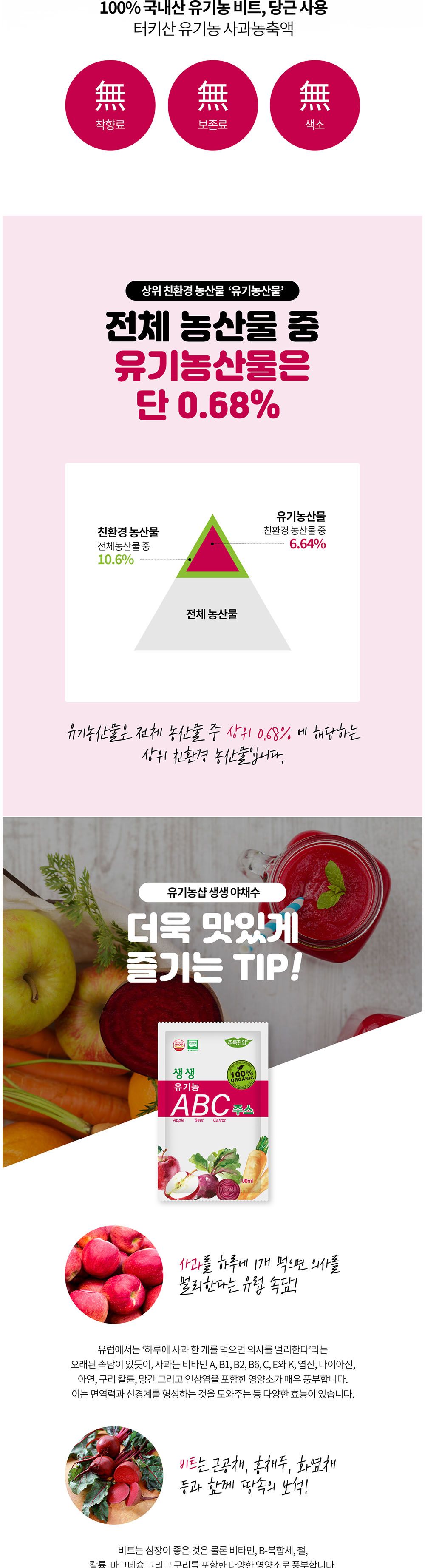 오가닉 ABC주스 100ml 21포/ABC즙/ABC원액/ABC엑기스/ABC쥬스/ABC음료/ABC착즙/즙음료/몸에좋은즙/몸에좋은