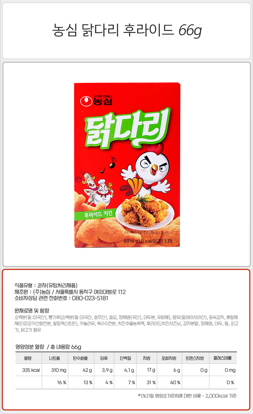 닭다리 후라이드치킨맛 66gx20입