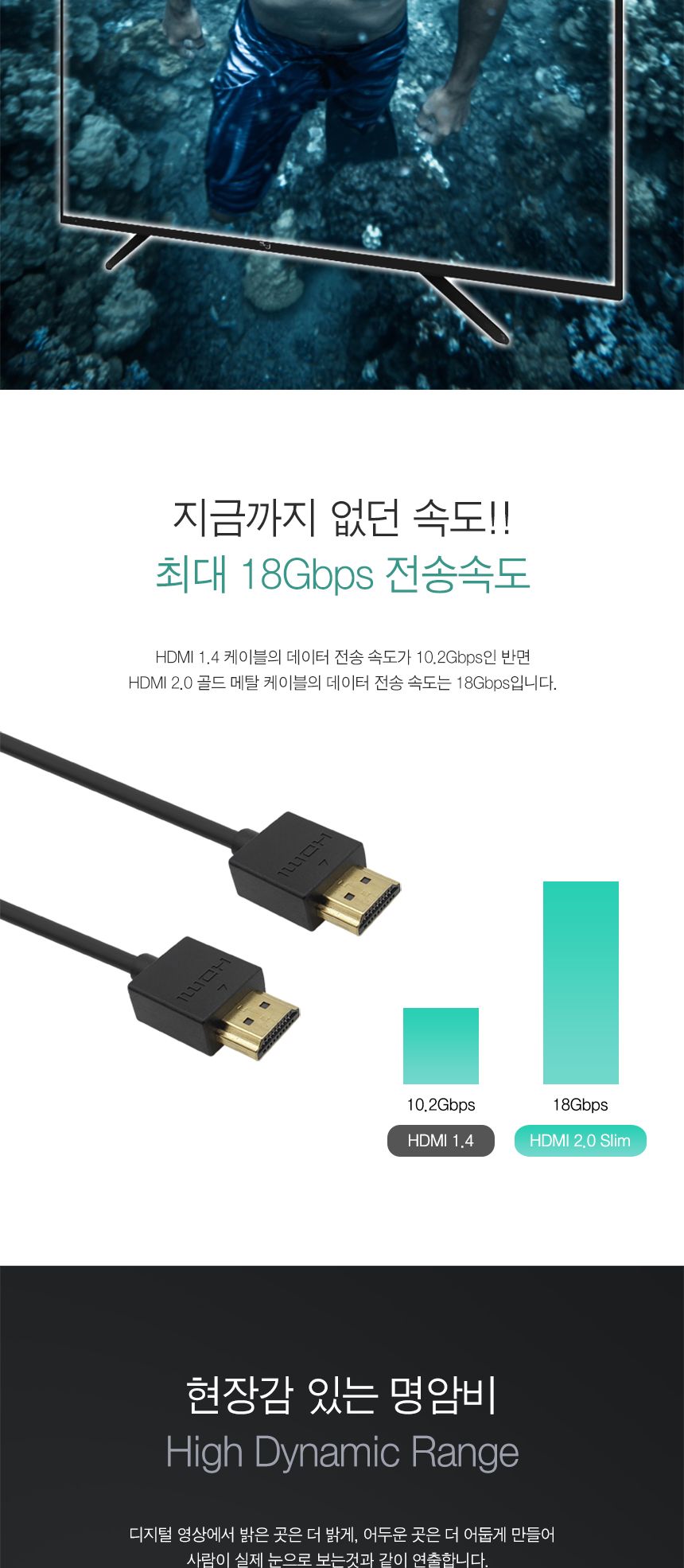 HDMI 2.0 Slim 슬림케이블 0.5m (30447)/HDMI케이블/케이블/컴퓨터케이블/PC케이블/영상케이블/영상출력케