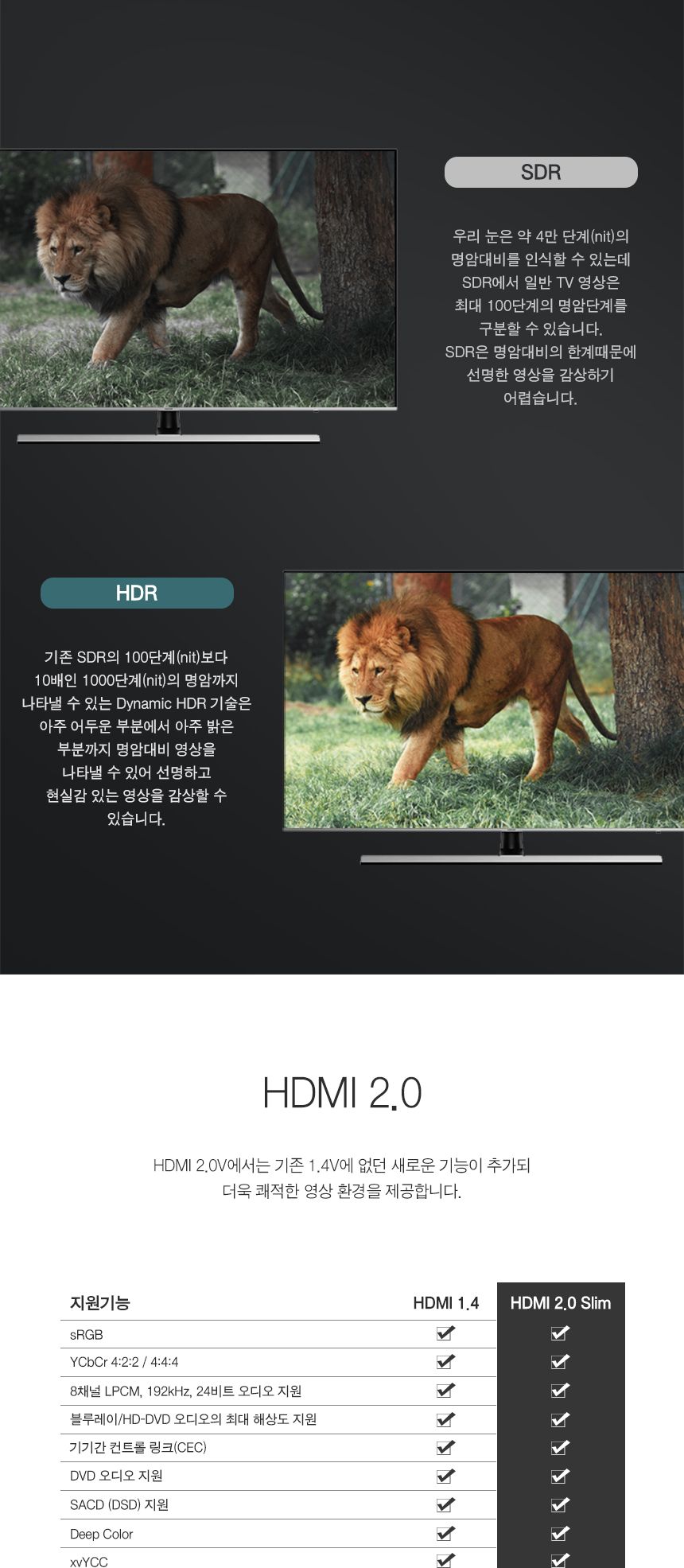 HDMI 2.0 Slim 슬림케이블 0.5m (30447)/HDMI케이블/케이블/컴퓨터케이블/PC케이블/영상케이블/영상출력케