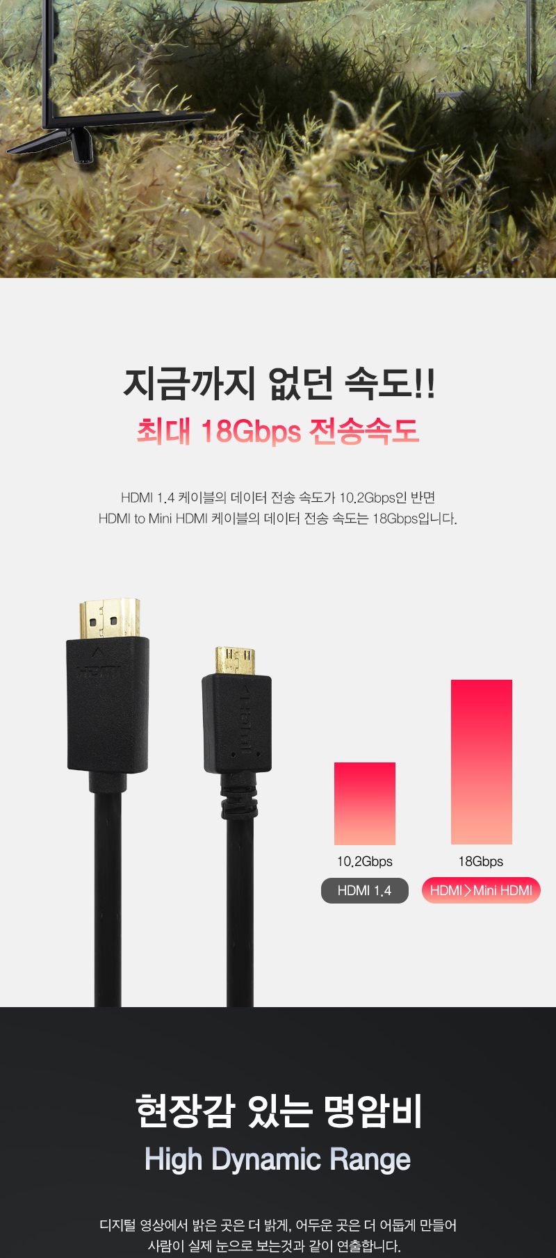 HDMI to Mini HDMI 2.0 케이블 2m . 4K 60Hz (20335)/HDMI케이블/케이블/컴퓨터케이블/PC케이블/영상케이블