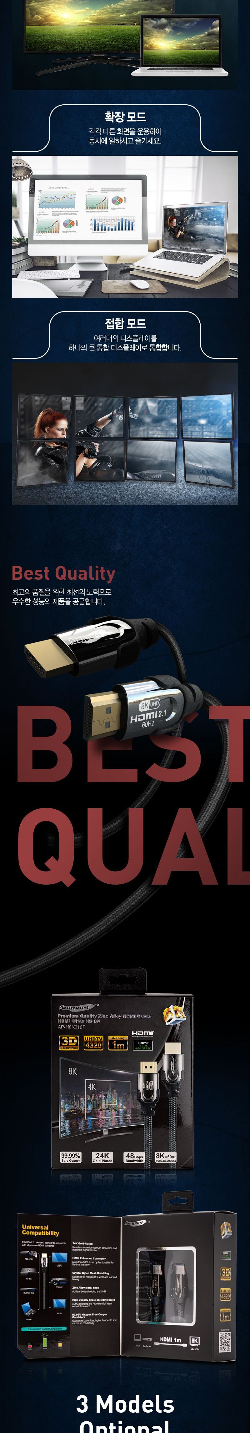 (AP-H8K005P) ANYPORT HDMI 2.1V 8K 프리미엄 고급형 초고화질 0.5M/HDMI케이블/케이블/컴퓨터케이블/PC케