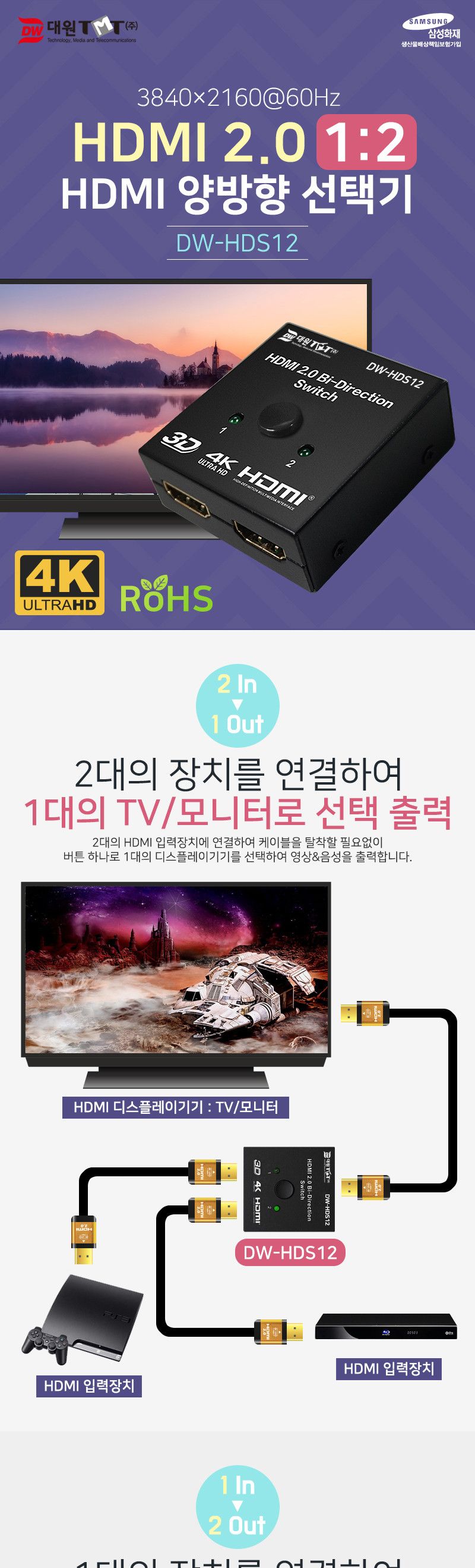 모니터용선택기/HDMI선택/양방향선택기/PC모니터선택기/선택기/비디오선택기/HDMI모니터선택기/모니터선택