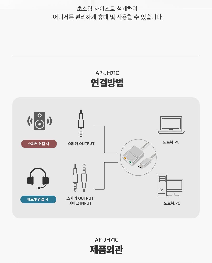 애니포트 AP-JH71C C타입 외장형 사운드카드/사운드카드/외장사운드카드/외장형사운드카드/C타입사운드카드