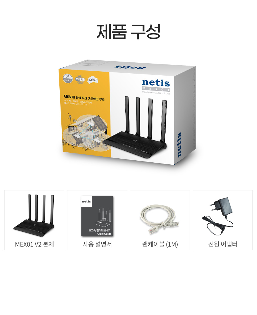 네티스 MEX01V2 Mesh AC1200 WAVE2 유무선공유기/네티스유무선공유기/와이파이6공유기/가정용유무선공유기/