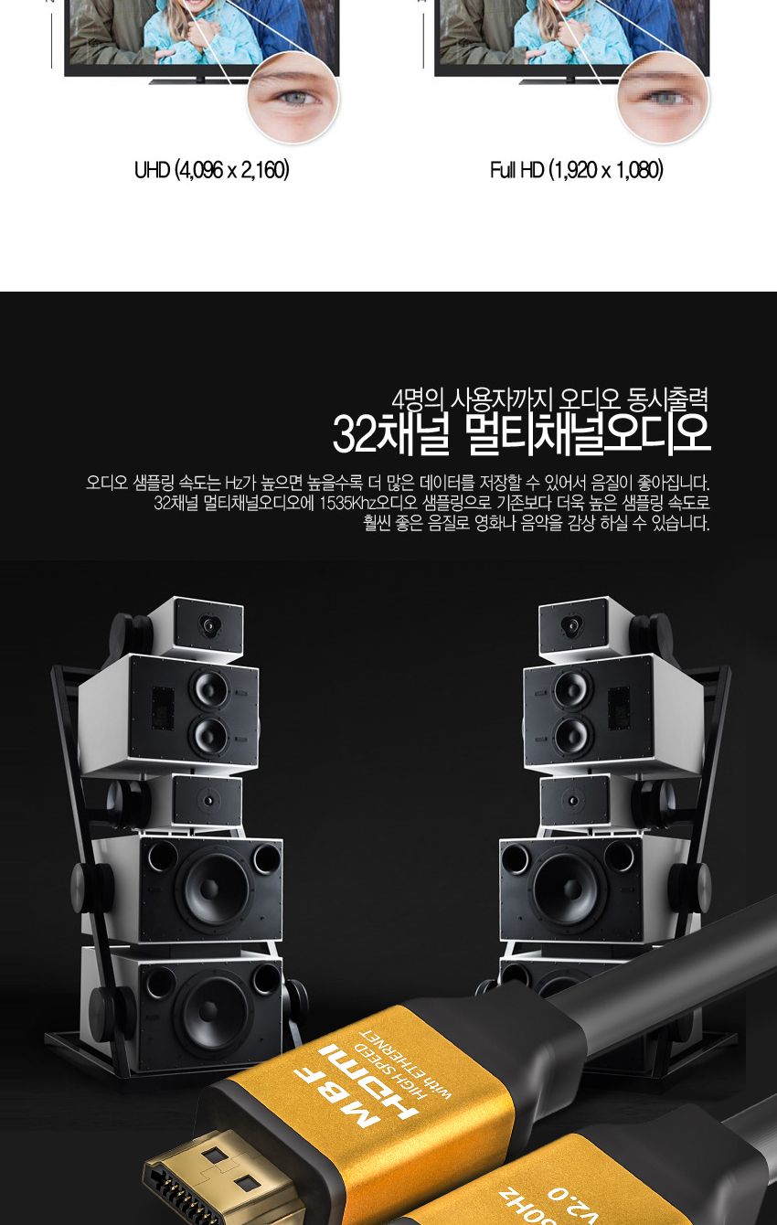 엠비에프 GOLD HDMI 2.0 케이블 15M 골드슬림 단자 MBF-GSH2150/HDMI20케이블/HDMI케이블/연결케이블/영상