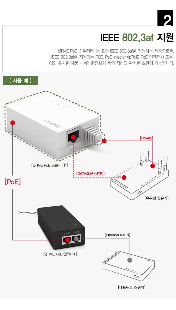 ipTIME POE 스플리터1 5V 9V 12V 전압선택/네트워크장비/네트워크공구/네트워크액세서리/분배기/스플리터/