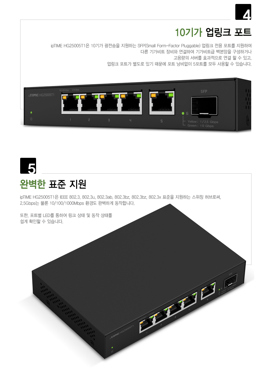 ipTIME HG25005T1 2.5Gbps 5포트 스위칭허브/이더넷스위치/스위칭허브/산업용허브/업소용허브포트/회사허브
