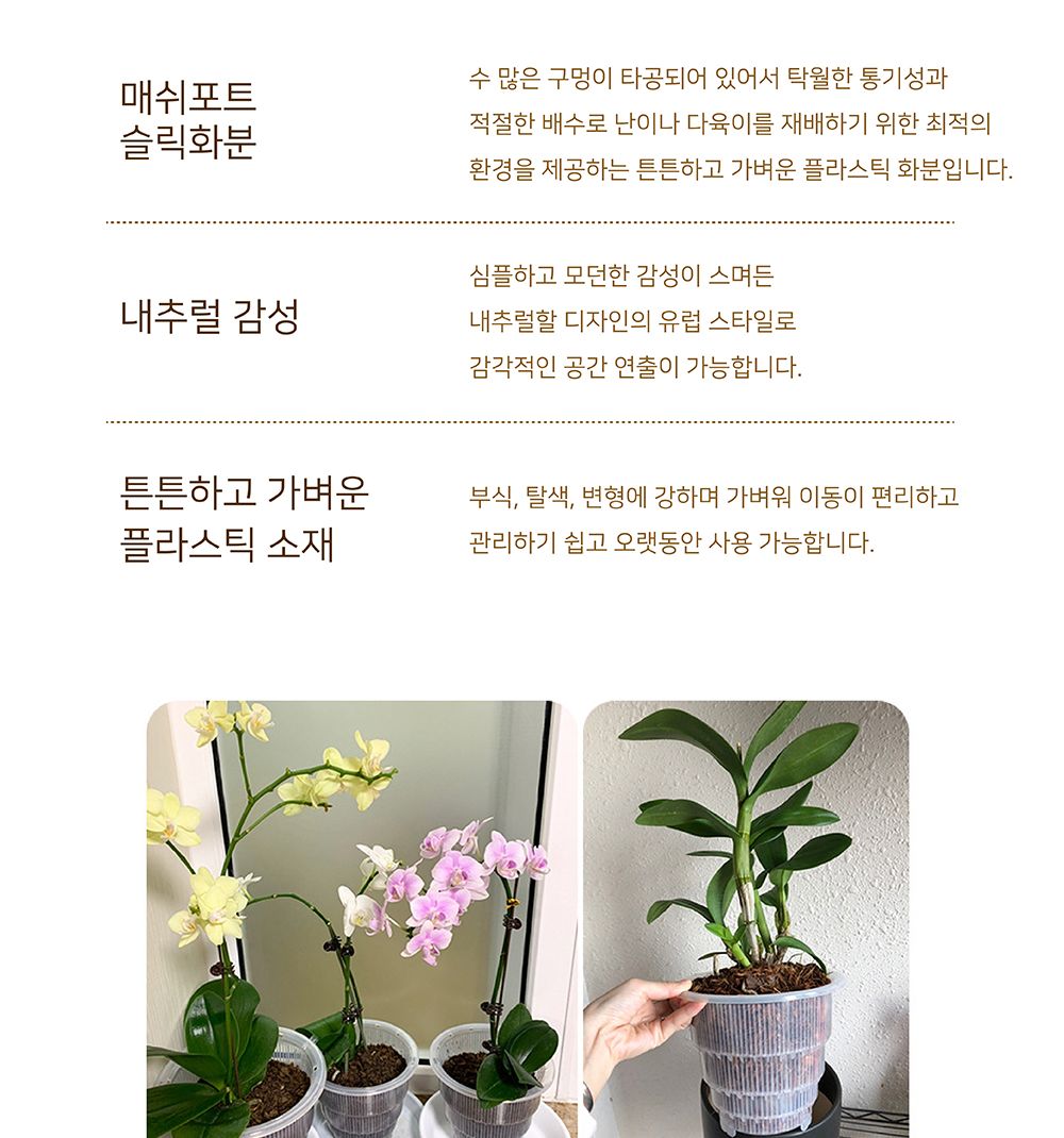 매쉬포트 슬릭화분 난재배용 플라스틱 타공 화분 12.5cm/화분/정원용품/홈가드닝용품/가드닝용품/가정용화