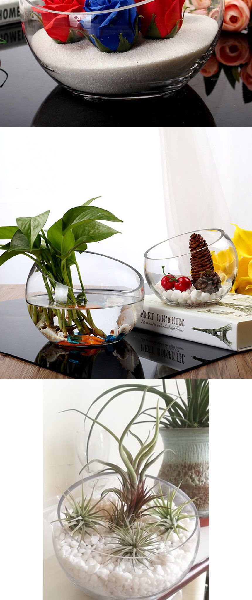 유리화분 화병 수반 N1613 (사선반원) 16x13cm/수반/화병/인테리어수반/인테리어화병/디자인수반/디자인화