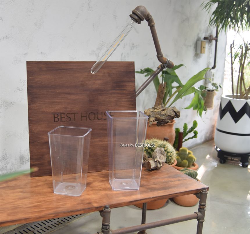 투명 아크릴 꽃통(사각-소) 14x23cm 투명 휴지통 투명 쓰레기통/화병/심플화병/디자인화병/원예용품/꽃병/