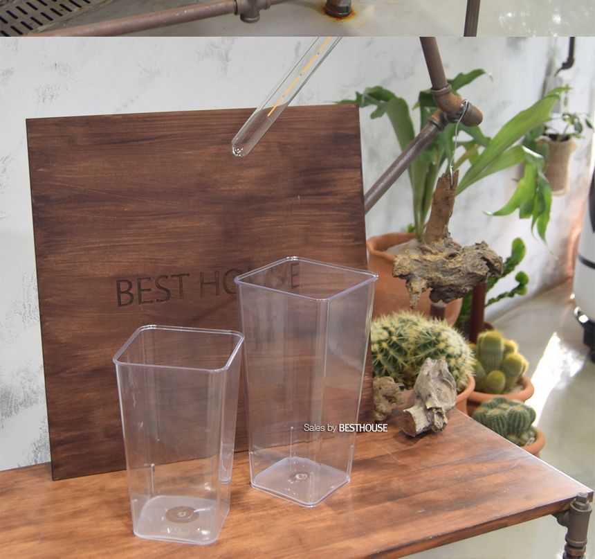 투명 아크릴 꽃통(사각-소) 14x23cm 투명 휴지통 투명 쓰레기통/화병/심플화병/디자인화병/원예용품/꽃병/