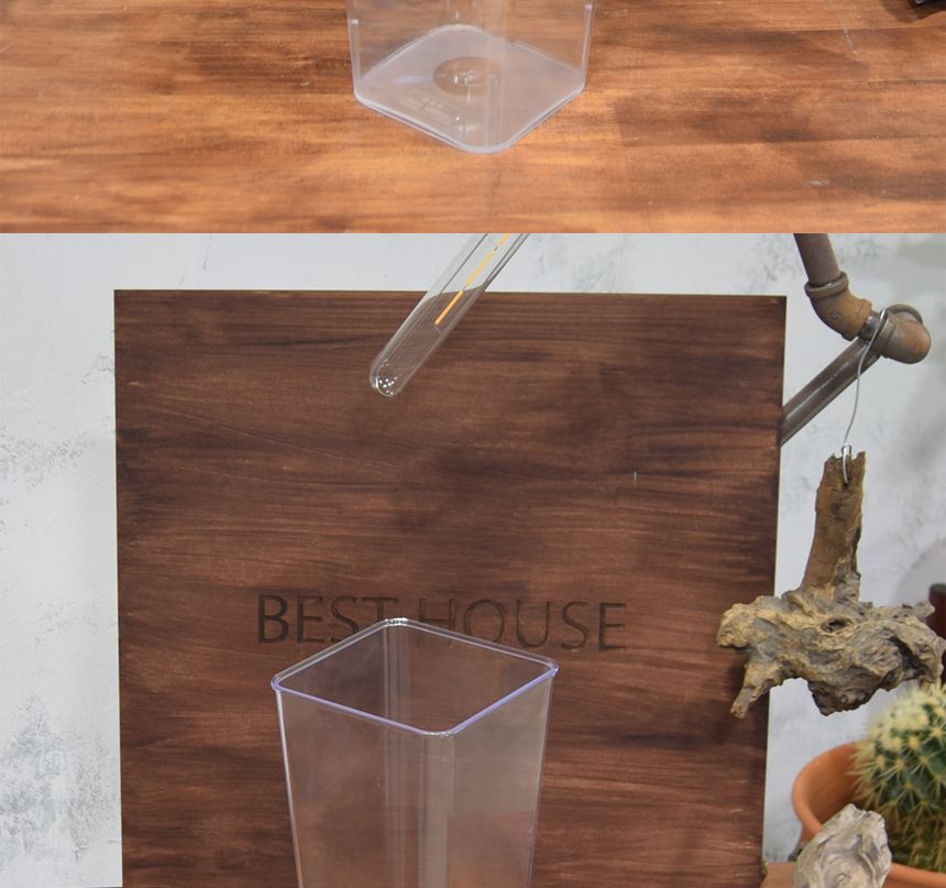 투명 아크릴 꽃통(사각-소) 14x23cm 투명 휴지통 투명 쓰레기통/화병/심플화병/디자인화병/원예용품/꽃병/