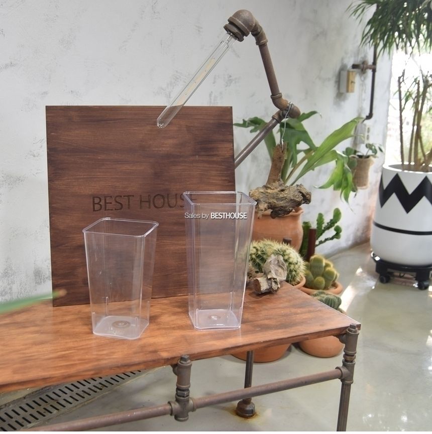 투명 아크릴 꽃통(사각-소) 14x23cm 투명 휴지통 투명 쓰레기통/화병/심플화병/디자인화병/원예용품/꽃병/