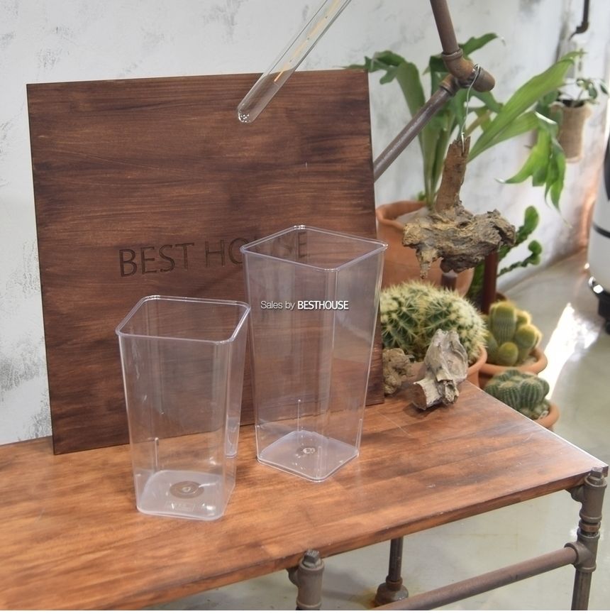 투명 아크릴 꽃통(사각-소) 14x23cm 투명 휴지통 투명 쓰레기통/화병/심플화병/디자인화병/원예용품/꽃병/