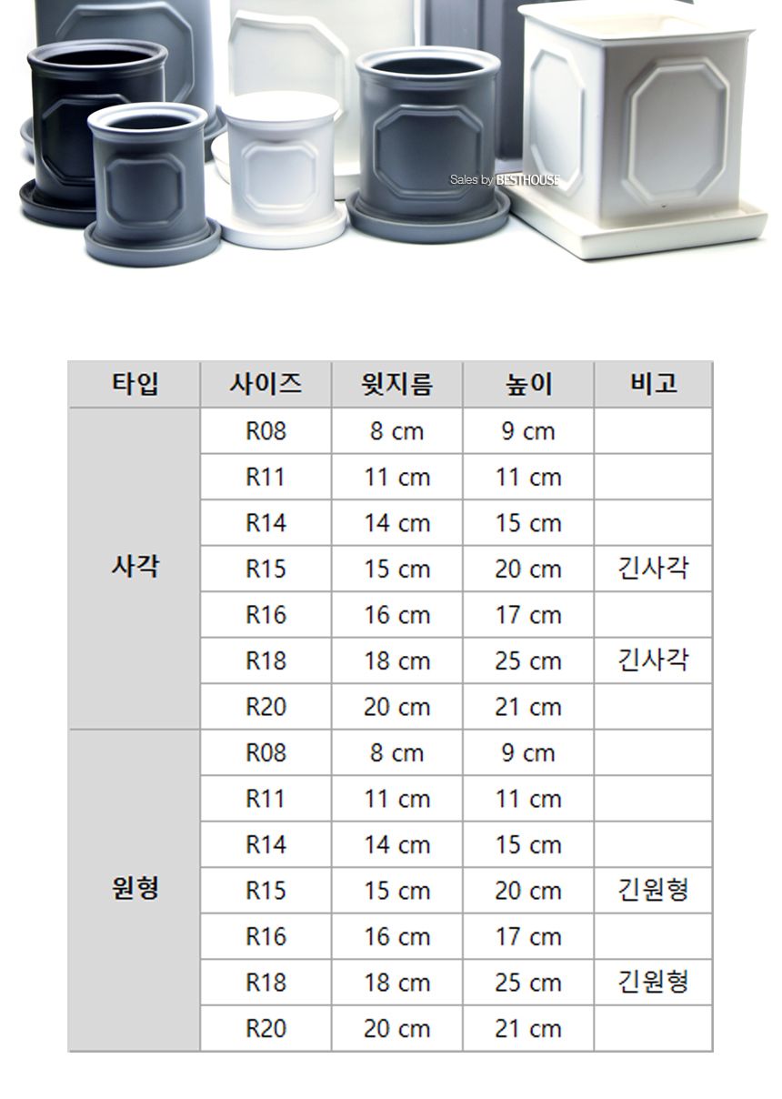 모던 도기 몰딩 화분 R16 16x17cm/화분/네모화분/사각화분/미니화분/토기화분/도기화분/흙화분/예쁜화분/수