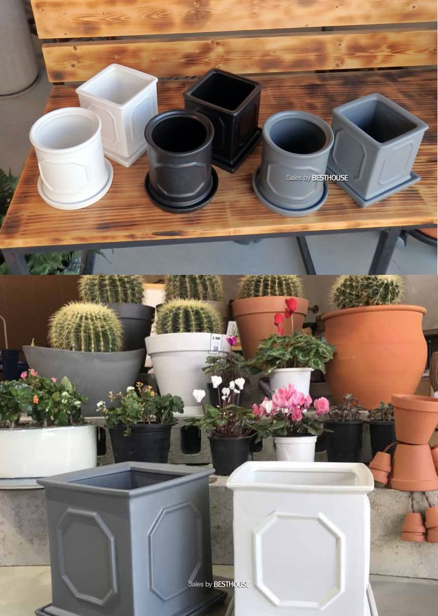 모던 도기 몰딩 화분 R16 16x17cm/화분/네모화분/사각화분/미니화분/토기화분/도기화분/흙화분/예쁜화분/수