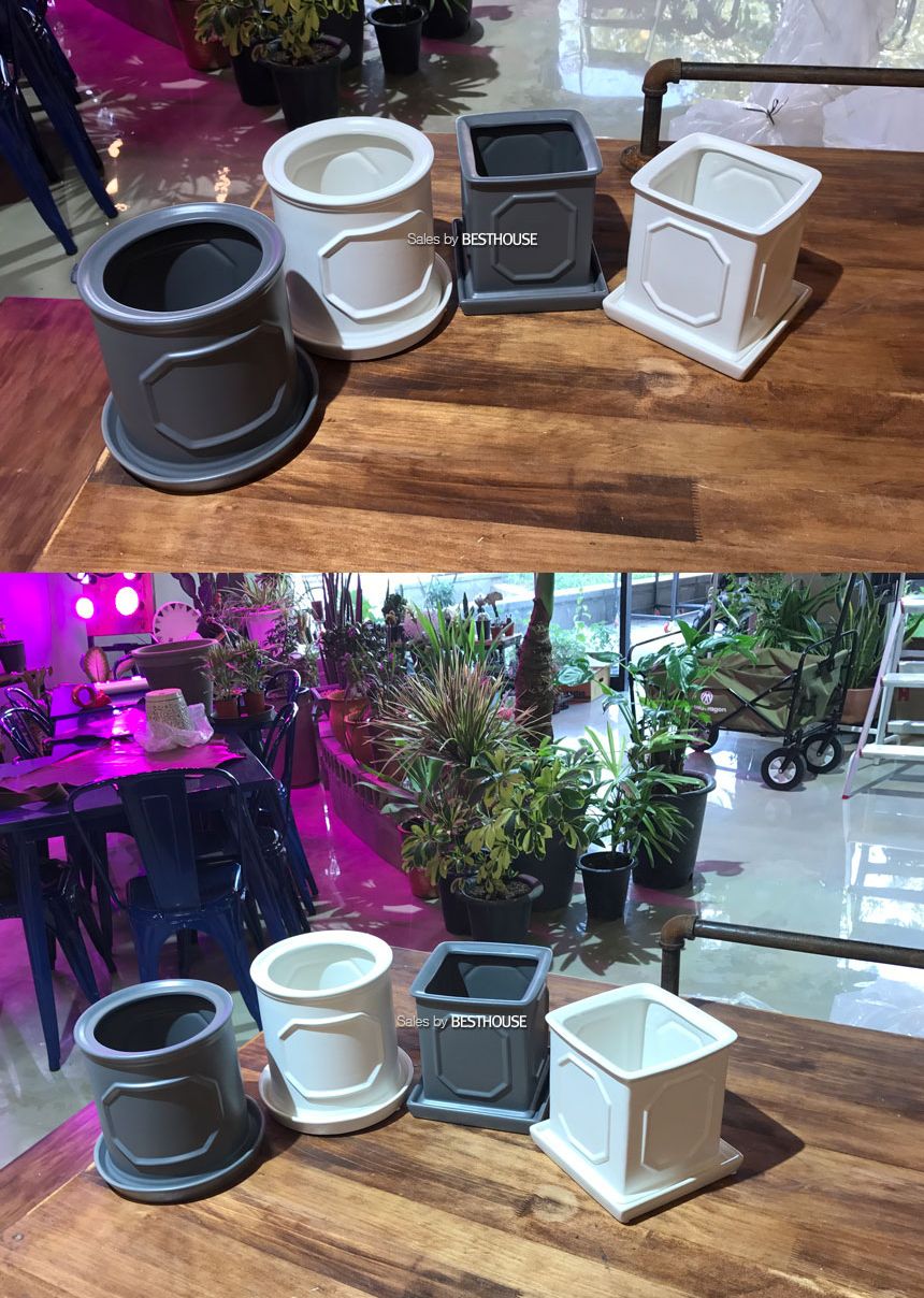 모던 도기 몰딩 화분 R16 16x17cm/화분/네모화분/사각화분/미니화분/토기화분/도기화분/흙화분/예쁜화분/수